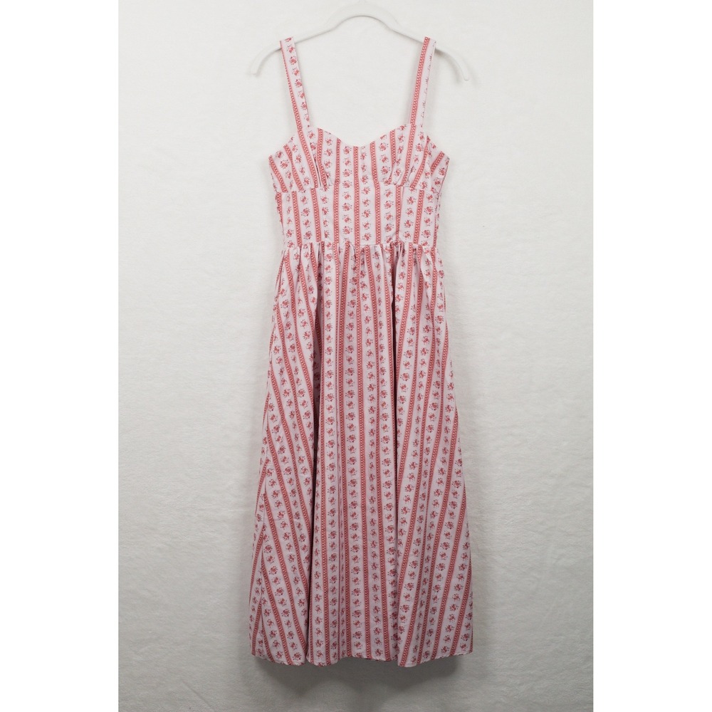 LAIT COLLECTION Floral Stripe Smocked Midi Dress Cottagecore Coquette S NWT - Picture 2 of 7